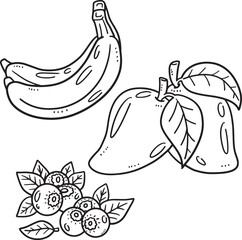 Banana, Mango and Blueberry Isolated Coloring Page
