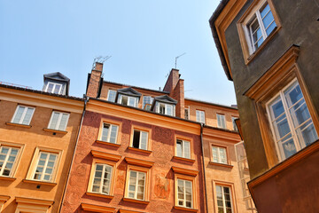 Fototapeta na wymiar Low angle view of historical buildings in Warsaw