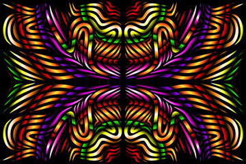 Beautiful caleidoscope symmetrical colourful gradient flowers line art of traditional abstract symbol batik dayak ornament design template elements
