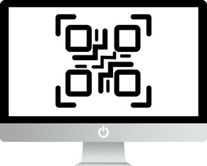 computer screen with qr code on transparent background