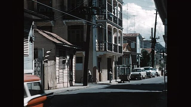 Streets of Aguadilla 1963 - Cars travel the streets of Aguadilla, Puerto Rico in 1963. 