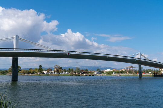 Ebro river bridge, Ebro Delta, Tarragona, Catalonia, Spain named Sant Jaume d`Enveja new bridge Lo Passador