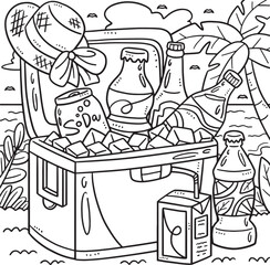 Summer Beverages in Ice Cooler Coloring Page