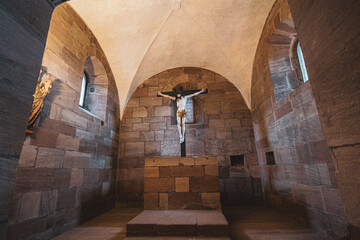 Ancient crucifixion Jesus cross in the cathedral of the royal palace of Nuremberg, Germany