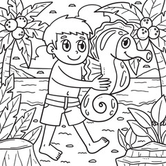 Summer Child with Sea Horse Floater Coloring Page