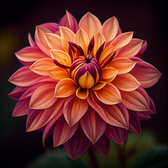 Dahlia flower isolated on black background. Realistic single flower close-up studio shot created with Generative Ai technology