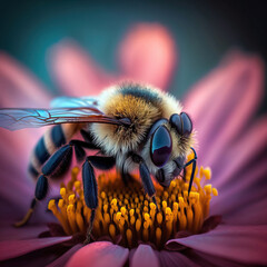 Close up of a bee on a flower, Generative AI
