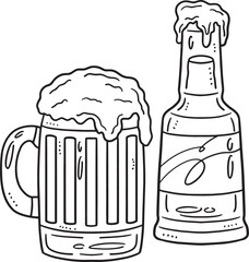  Beer Bottle and Mug Beer Isolated Coloring Page 