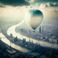 A sounding spy balloon over NYC - generative ai - obrazy, fototapety, plakaty