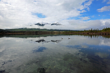 Two geese and two peaks - Vermilion Lake - Canada
