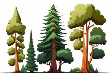 On a white background, tall trees are isolated. Generative AI