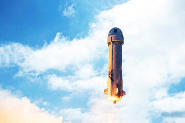 Launch of a spaceship, rocket, into space. Elements of this image furnished by NASA