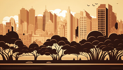Brazilian Big City illustration. Sao Paulo, Brazil. Multi layers, Paper-like. Generative AI.