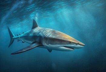 Naklejka premium shark in the sea created with Generative AI technology