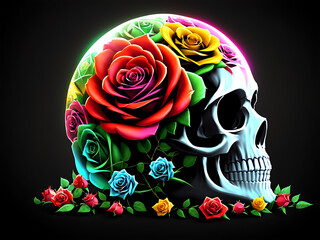 Flowers in a Skull - Gothic Macabre Illustration - Generative AI