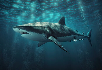 Obraz na płótnie Canvas shark in the dark ocean created with Generative AI technology