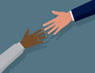 illustration vectorielle repr&eacute;sentant deux mains tendues l'une vers l'autre : une main noire et une main blanche. Symbole de la lutte contre le racisme