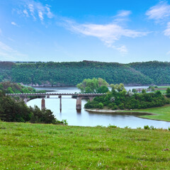 Fototapeta na wymiar spring country landscape with river (Carpathian, Ukraine).