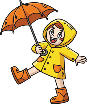 Spring Girl With Umbrella Cartoon Clipart 