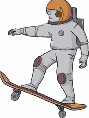 astronaut floating on a skateboard