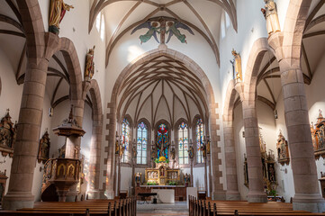 Holy Mary Church (Parrocchia di Maria Assunta -.Pfarrkirche Maria Himmelfahrt) In the town of Scena - Schenna, South Tyrol, Südtirol, Trentino Alto Adige, Italy