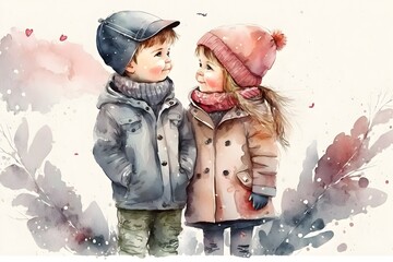 Illustration of a cute couple of young people in love, valentines day concept. Generative AI.