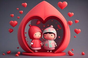 Illustration of a cute couple of young people in love, valentines day concept. Generative AI.