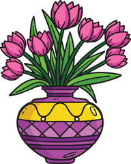 Spring Flower Vase Cartoon Colored Clipart 