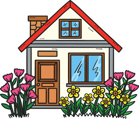 Spring House With Garden Cartoon Clipart 
