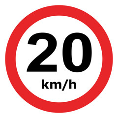 Limite de Velocidade 20 KM.  - Sinais de trânsito usados no Brasil. É a Listagem Oficial, válida para os Exames. Sinalização Regulatória. CTB