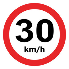 Limite de Velocidade 30 KM.  - Sinais de trânsito usados no Brasil. É a Listagem Oficial, válida para os Exames. Sinalização Regulatória. CTB