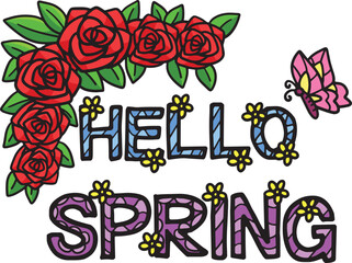 Hello Spring Cartoon Colored Clipart Illustration