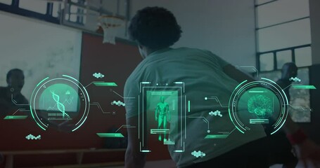 Animation of data processing over diverse male basketball players - Powered by Adobe