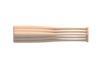 Stack of baseball bats isolated on white background. Sports equipment. Top view. 3d render