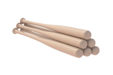 Stack of baseball bats isolated on white background. Sports equipment. 3d render