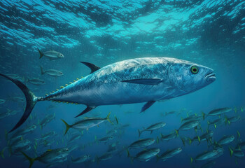 Obraz premium swam of fishes in the ocean created with Generative AI technology