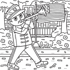 Memorial Day Soldier Playing Trumpet Coloring Page