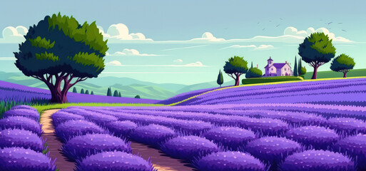 Fototapeta na wymiar Lavender field as podium backdrop natural beauty. Generative AI