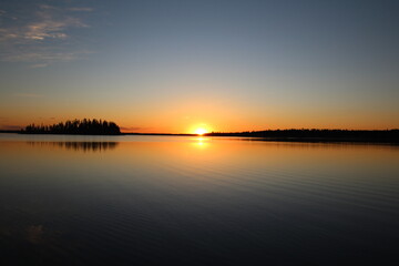 Fototapeta na wymiar Sunset On Astotin Lake, Elk Island National Park, Alberta
