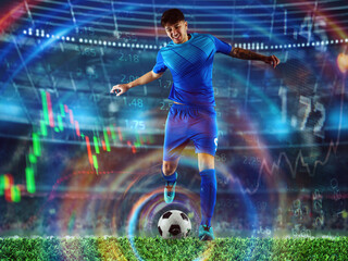 Football player ready to kick the soccerball during the match. online bet