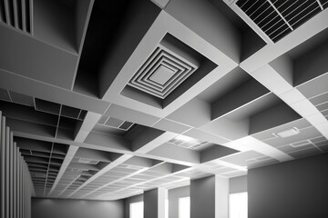 Ceiling in business center with ventilation tubes, concept of Airflow and HVAC, created with Generative AI technology