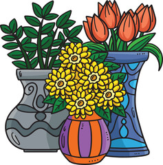 Spring Potted Plants Cartoon Colored Clipart 