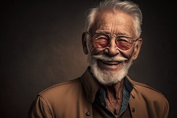 Fashion model grandpa man happy studio lighting copyspace, concept of Elderly Style and Portrait Photography, created with Generative AI technology