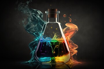 Flask with mixing chemicals, concept of Laboratory and Experimentation, created with Generative AI technology