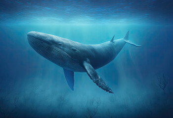 whale in the water created with Generative AI technology - obrazy, fototapety, plakaty