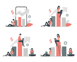 Finance work and management. Flat colored vector illustration. Isolated on white background.