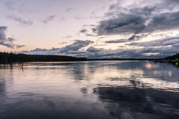 Amazing midnight sunset over Lake Saimaa, Finland