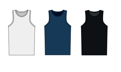 Vector illustration of a sports jersey. Sleeveless T-shirt template with a round neck. Outline sketch of a sports jersey of the past, blue, black colors. - obrazy, fototapety, plakaty