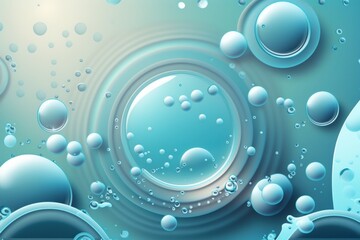 Solar circles with waves and water bubbles. Background with texture is light blue. The ideal response for every design. close up, narrow focus. Generative AI