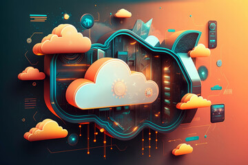 Cloud computing concept illustration - Generative AI - obrazy, fototapety, plakaty